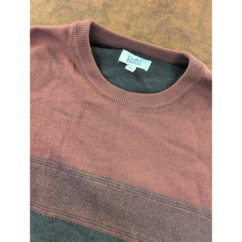 Croft & Barrow Mens Large Burgundy Charcoal Grey‎ Colorblock Crewneck Sweater L
